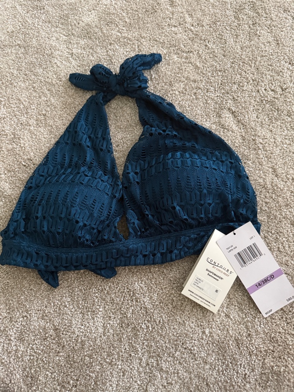 Coco Reef Contours Teal Crochet Halter Bikini Top - Teal